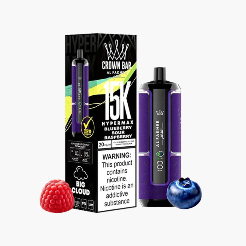 فيب الفاخر توت ازرق توت اجمر حامض 15000 سحبة al fakher blueberry sour raspberry 15000 puff crown bar