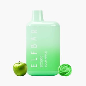 الف بار 5000 موشة | شيشة جاهزة تفاح حامض | Elfbar BC5000 5000 Puff Disposable sour apple