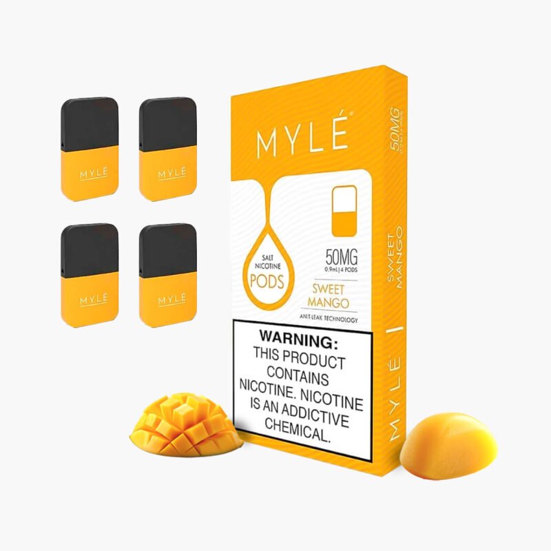 بودات مايلي الاصدار الرابع V4 سويت مانجو | سحبة جاهزة معبأة في السعودية | Myle Pods V4 sweet mango